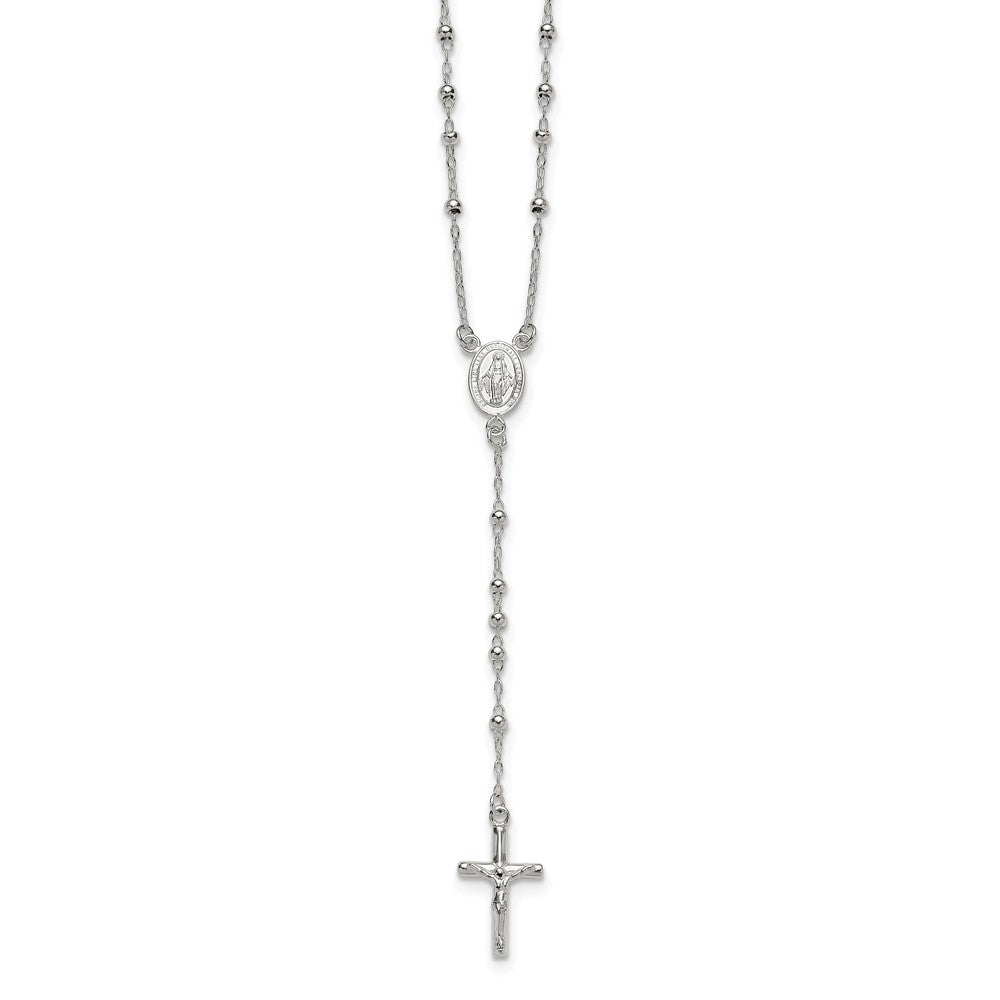 Sterling Silver Polished and Beaded Rosary 24 inch Necklace - 3