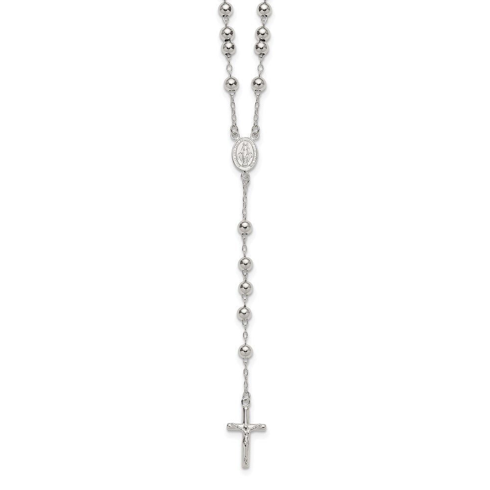 Sterling Silver Polished and Beaded Rosary 24 inch Necklace - 2