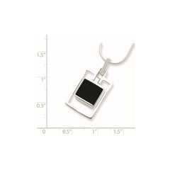 Sterling Silver Rhodium-plated Square Onyx Pendant Necklace