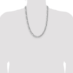 Sterling Silver 6.3mm Hammered Figaro Chain - 6