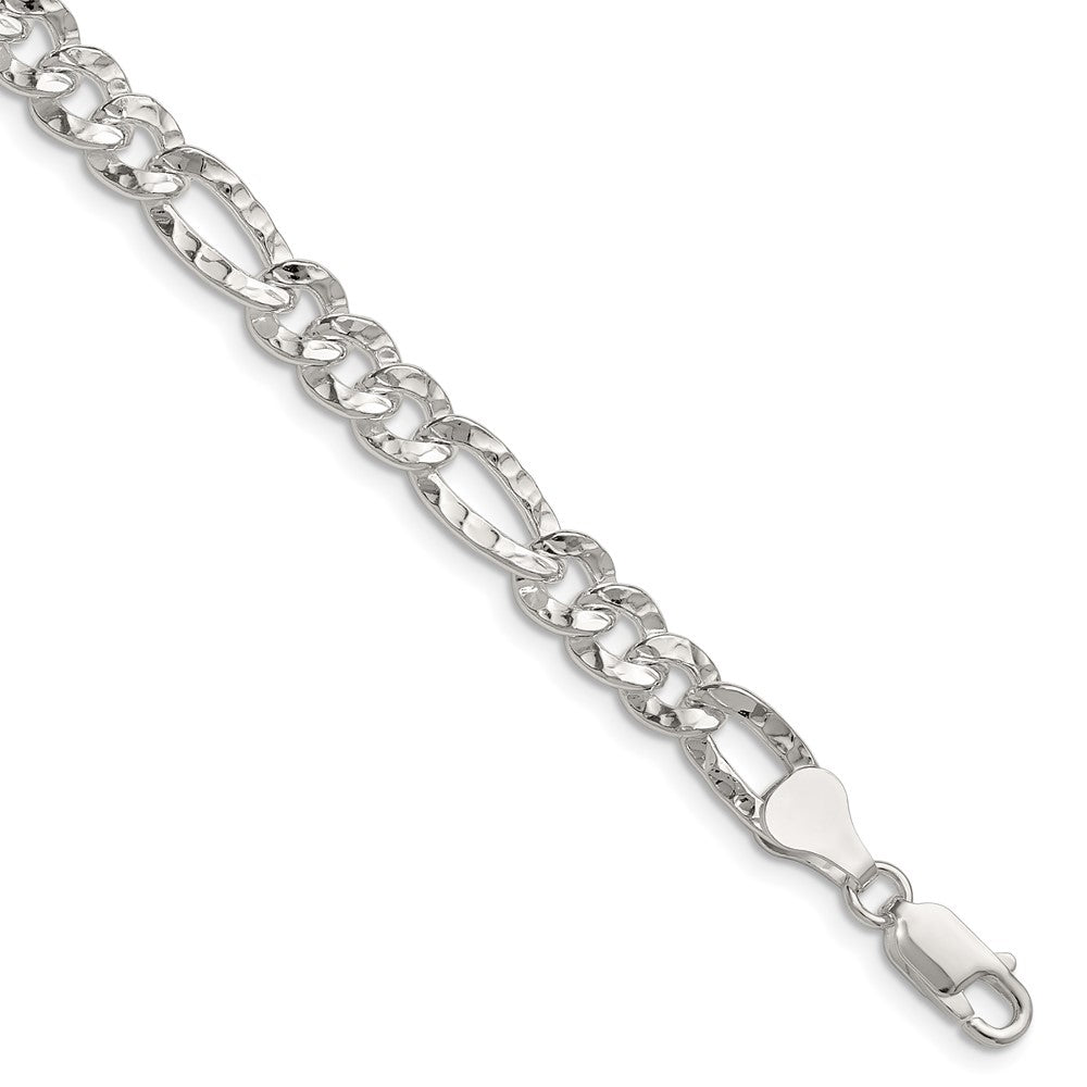 Sterling Silver 6.3mm Hammered Figaro Chain - 7