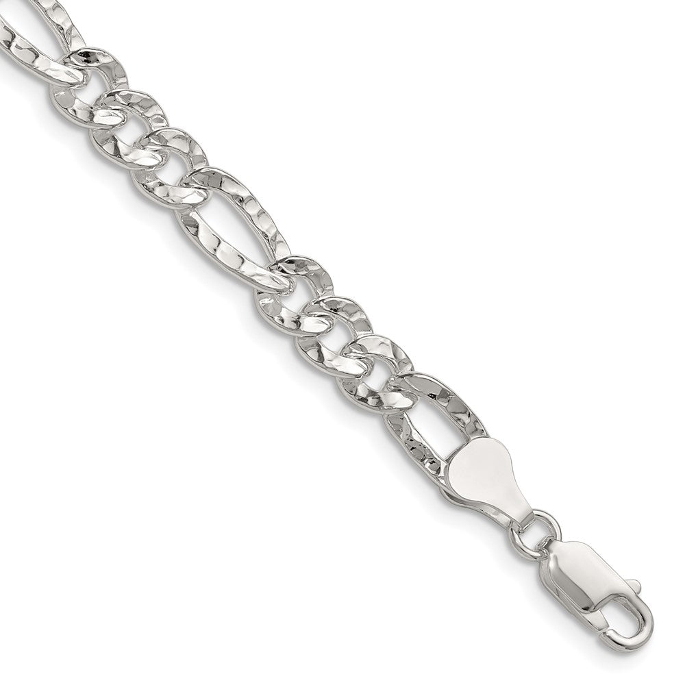 Sterling Silver 6.3mm Hammered Figaro Chain - 6