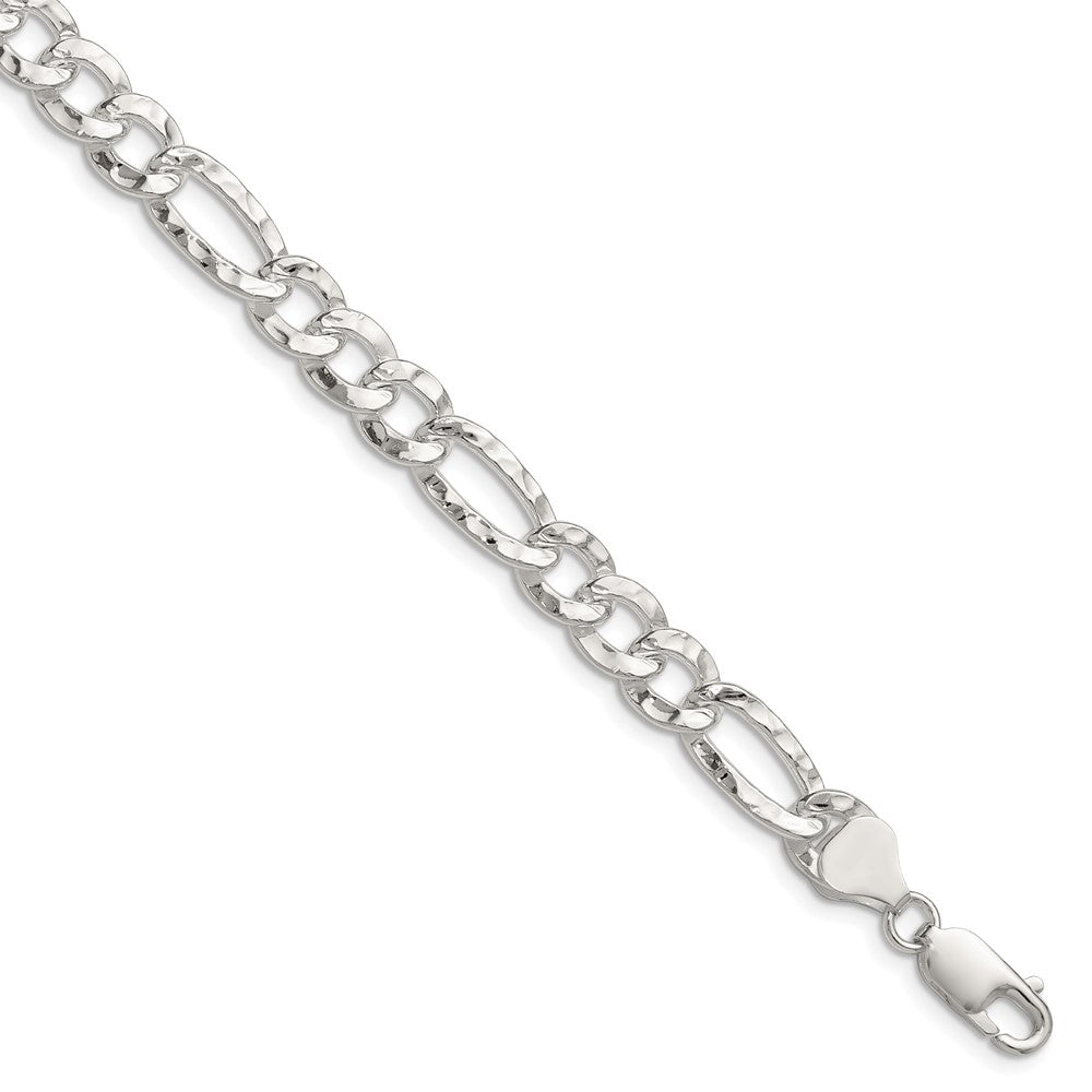 Sterling Silver 7.6mm Hammered Figaro Chain - 6