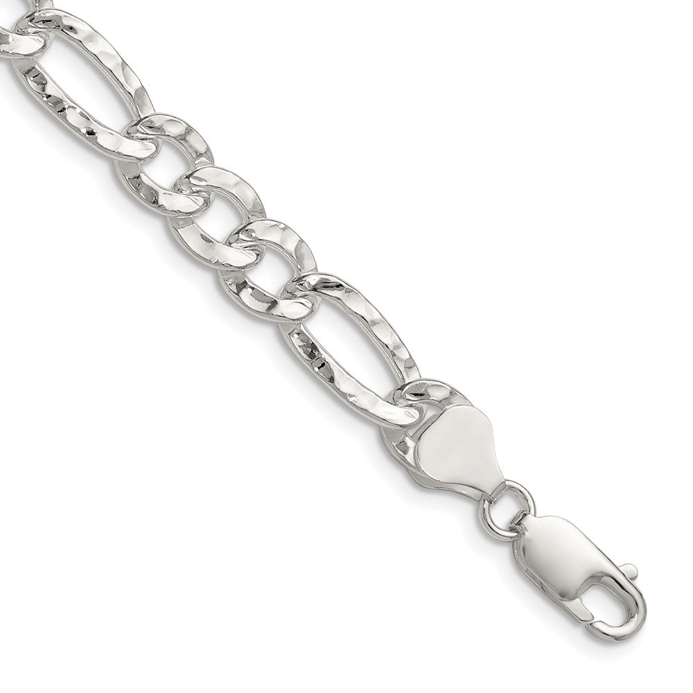 Sterling Silver 7.6mm Hammered Figaro Chain - 5