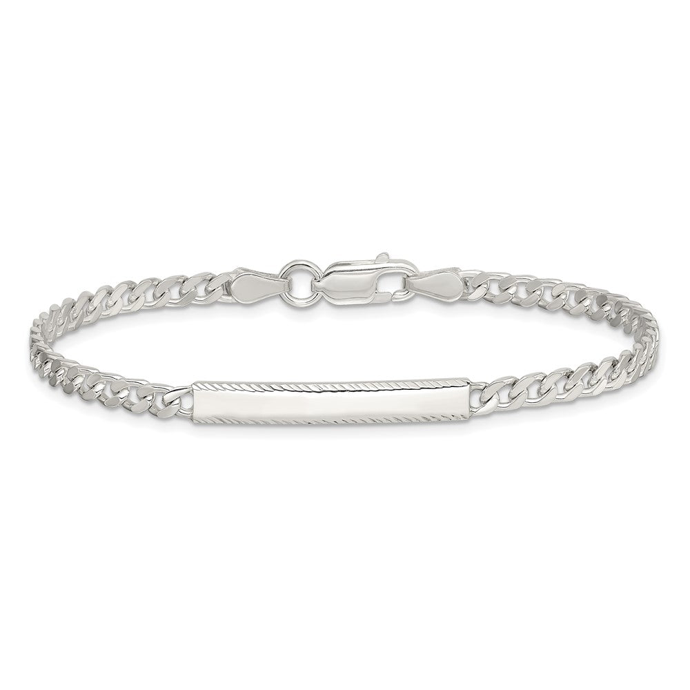 Sterling Silver Diamond-cut Engraveable Curb Link ID Bracelet - 4