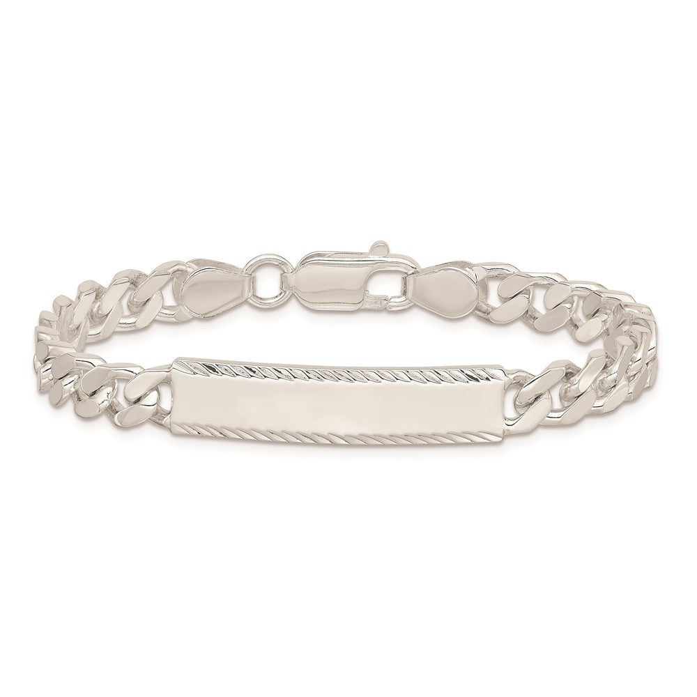Sterling Silver Diamond-cut Engraveable Curb Link ID Bracelet - 5