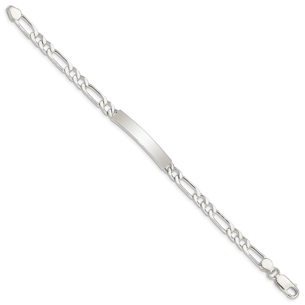 Sterling Silver 8inch Polished Engraveable Figaro Link ID Bracelet - 3