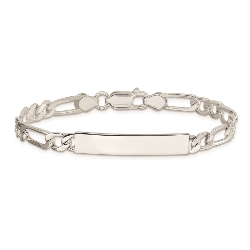 Sterling Silver 8inch Polished Engraveable Figaro Link ID Bracelet - 3