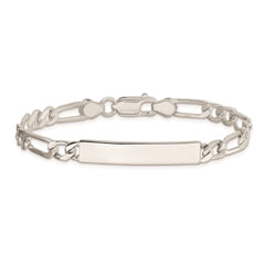 Sterling Silver 8inch Polished Engraveable Figaro Link ID Bracelet - 3