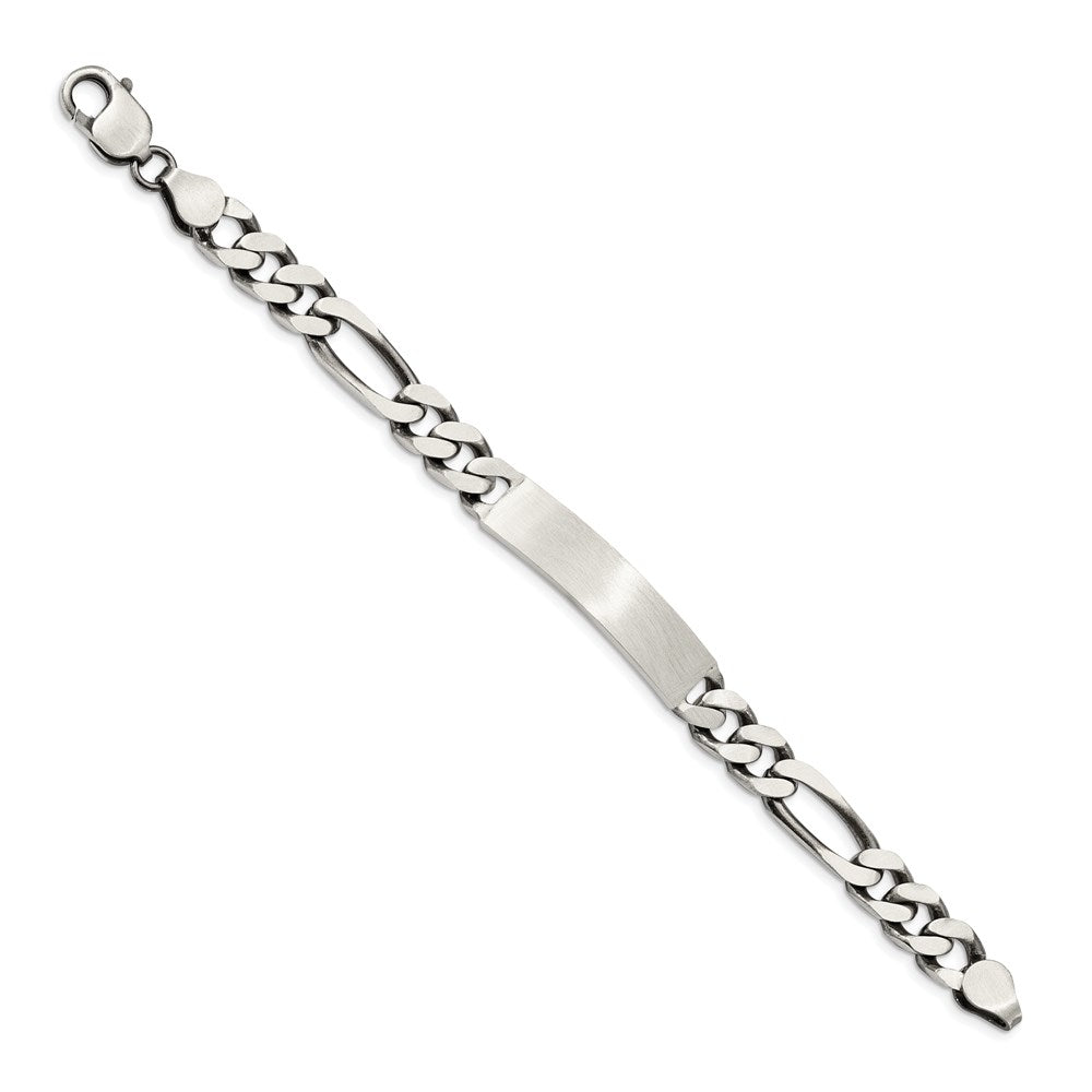 Sterling Silver 7inch Engraveable Antiqued Figaro Link ID Bracelet - 2