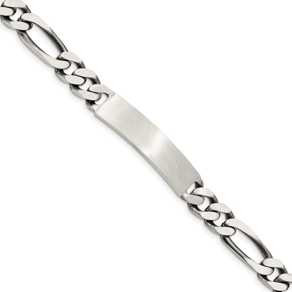 Sterling Silver 8inch Engraveable Antiqued Figaro Link ID Bracelet