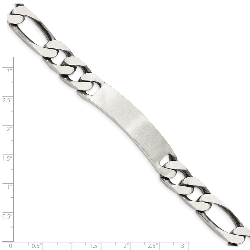 Sterling Silver 8.5inch Engraveable Antiqued Figaro Link ID Bracelet - 2