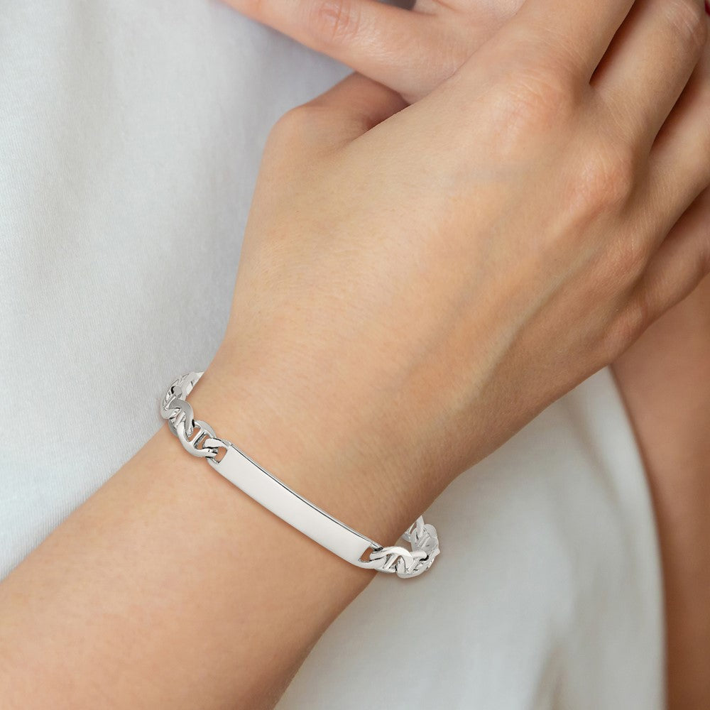 Sterling Silver Polished Engraveable Anchor Link ID Bracelet - 5