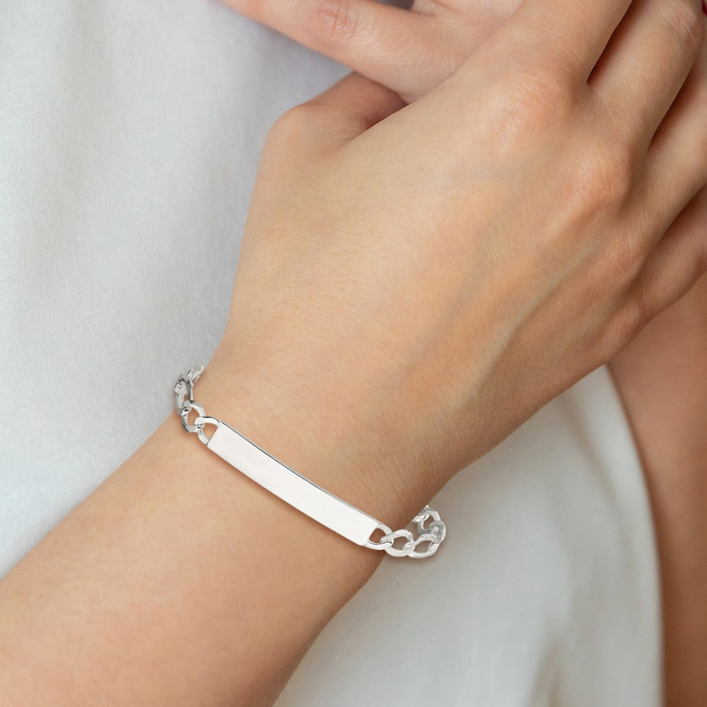 Sterling Silver Figaro Link ID Bracelet - 6