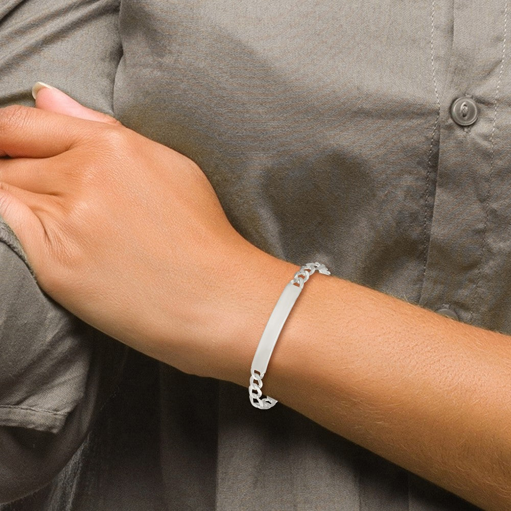 Sterling Silver Figaro Link ID Bracelet - 15