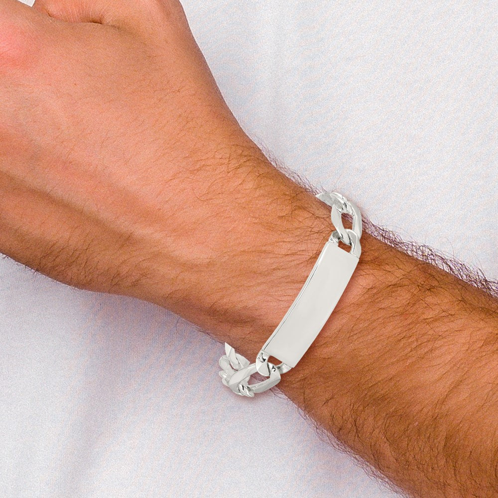 Sterling Silver Figaro Link ID Bracelet - 10