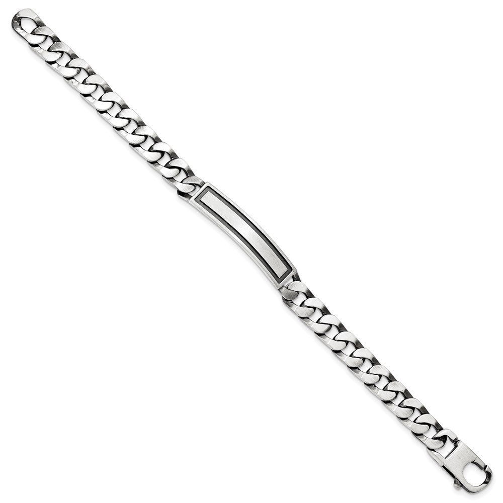 Sterling Silver Antiqued Satin  Curb Link ID Bracelet - 2