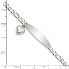Sterling Silver Polished Figaro ID Heart Dangle Bracelet - 2