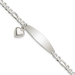 Sterling Silver Polished Figaro ID Heart Dangle Bracelet - 2