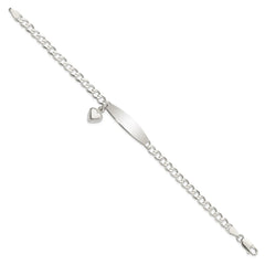 Sterling Silver Polished Curb Link ID Heart Dangle Bracelet - 2