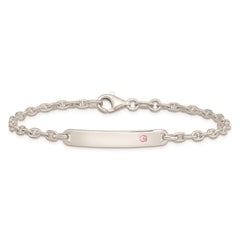 Sterling Silver Polished ID with Pink CZ Bracelet
