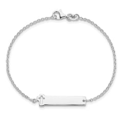 Sterling Silver Polished Cross ID 8in Bracelet
