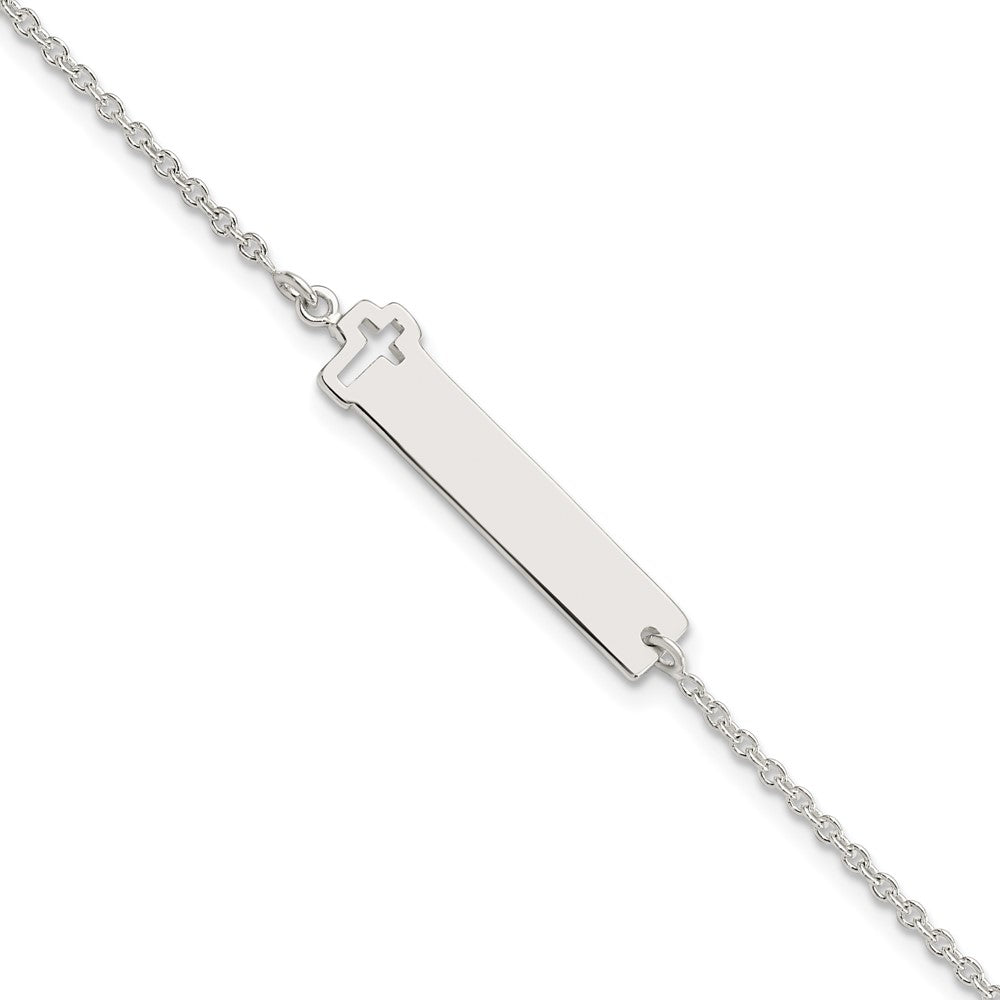 Sterling Silver Polished Cross ID 8in Bracelet