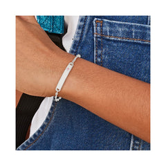 Sterling Silver Polished Childrens ID with Pink CZ Bracelet