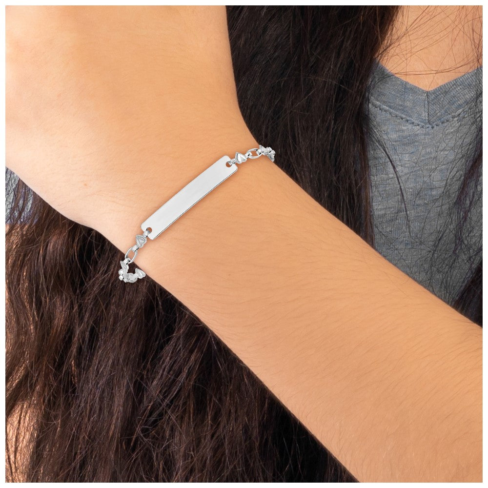 Sterling Silver Rhodium-plated 6.5 inch Hearts Children's ID Bracelet