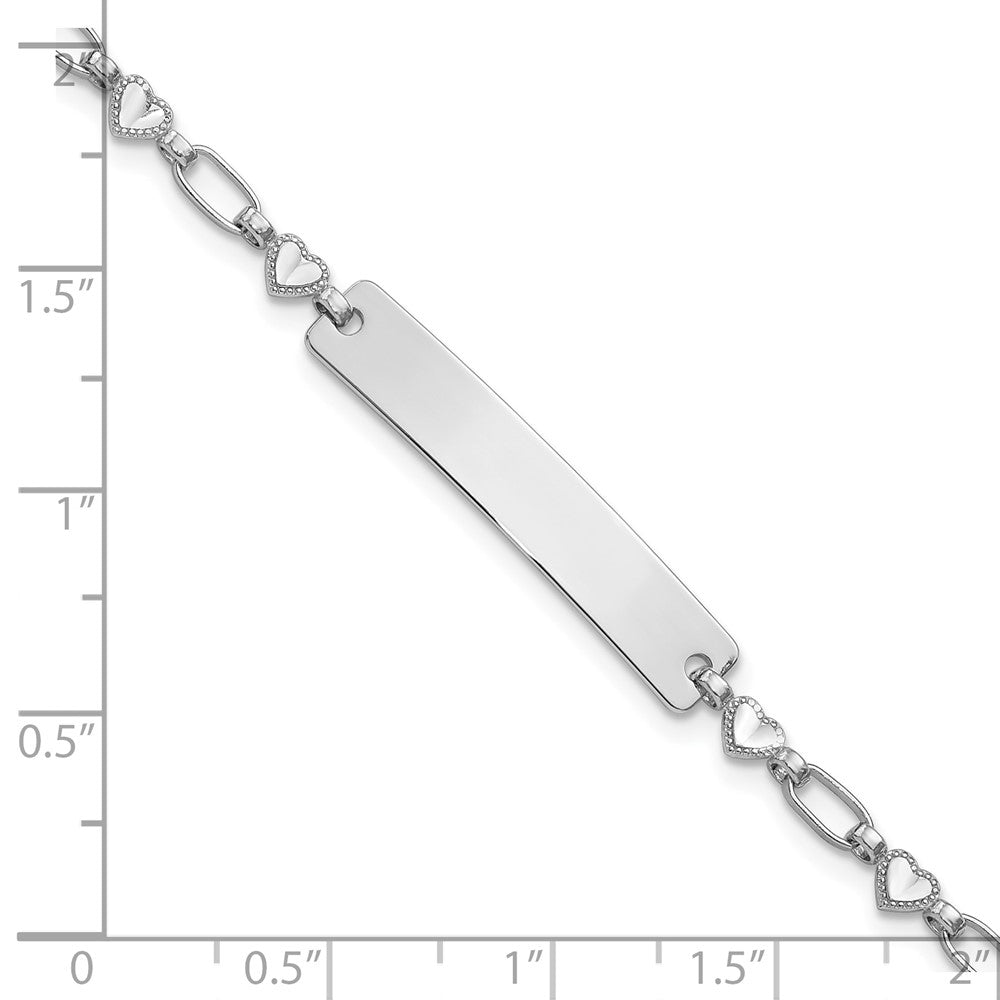 Sterling Silver Rhodium-plated 6.5 inch Hearts Children's ID Bracelet