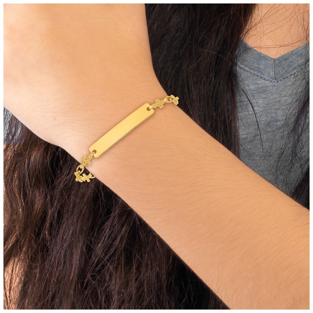 Sterling Silver Gold-tone 6.25 inch Cross Children's ID Bracelet