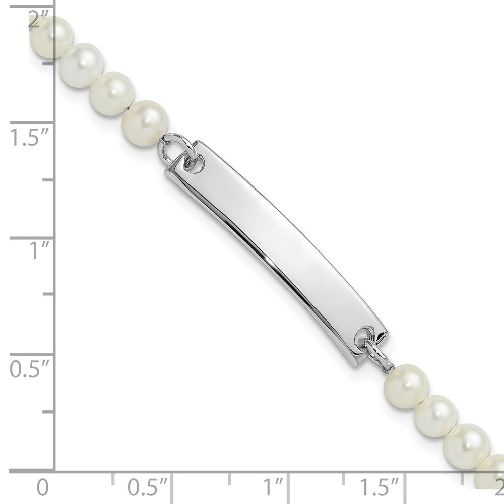 Sterling Silver Rh-plated Freshwater Cultured Pearl Children's ID Bracelet