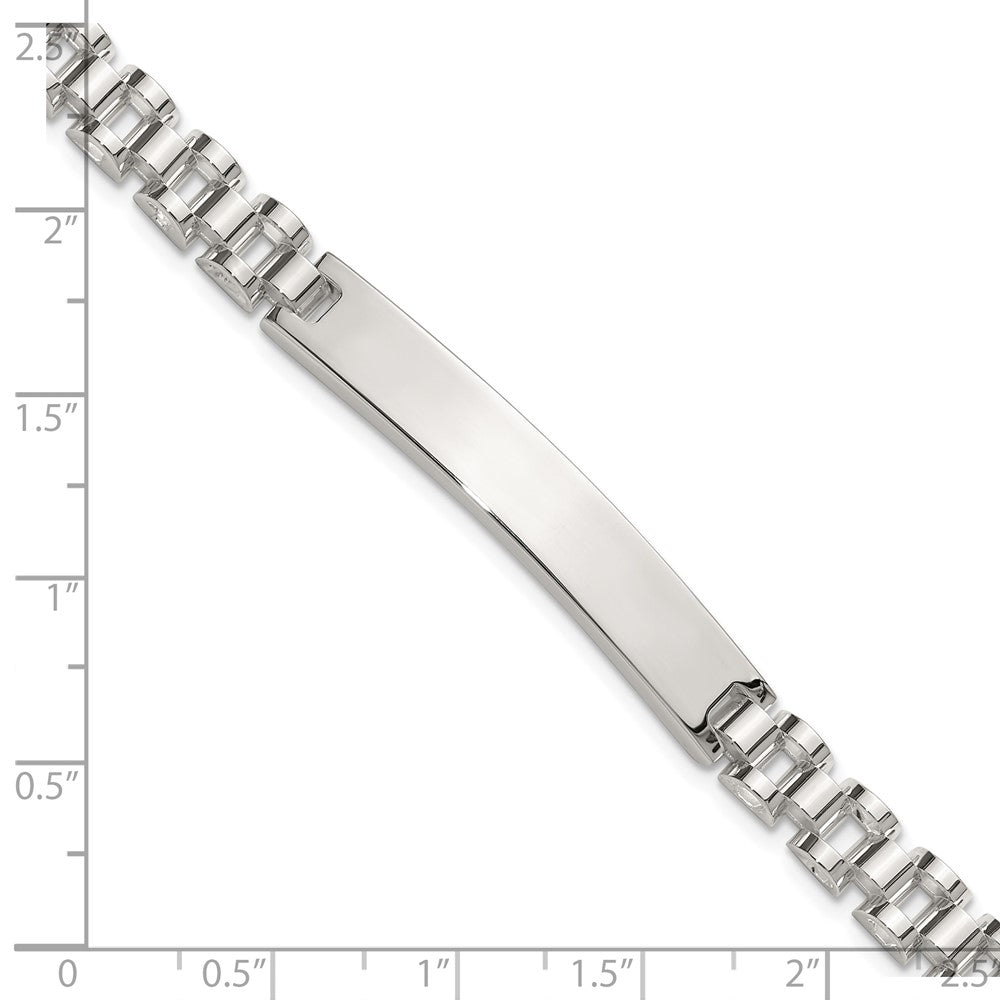 Sterling Silver Polished 6.6mm Fancy Link 8 inch Mens ID Bracelet