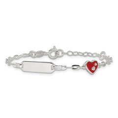 Sterling Silver Polished Red and White Enameled Heart 5 inch with 1 inch extension Childrens ID Bracelet
