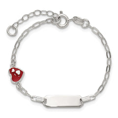 Sterling Silver Polished Red and White Enameled Heart 5 inch with 1 inch extension Childrens ID Bracelet