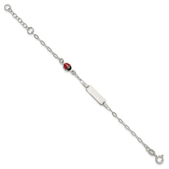 Sterling Silver Polished Red and Black Enameled Ladybug 6 inch with 1 inch extension Childrens ID Bracelet