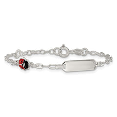 Sterling Silver Polished Red and Black Enameled Ladybug 6 inch with 1 inch extension Childrens ID Bracelet
