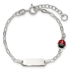 Sterling Silver Polished Red and Black Enameled Ladybug 6 inch with 1 inch extension Childrens ID Bracelet