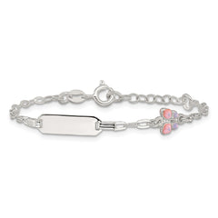 Sterling Silver Polished Pink and Purple Enameled Butterfly 5 inch with 1 inch extension Childrens ID Bracelet