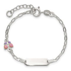 Sterling Silver Polished Pink and Purple Enameled Butterfly 5 inch with 1 inch extension Childrens ID Bracelet