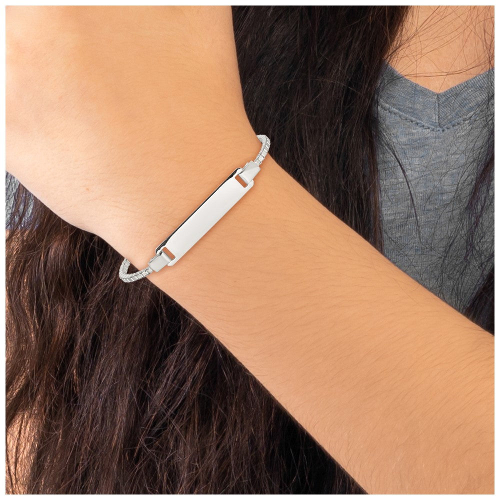 Sterling Silver Engraveable Childrens ID on Box Chain Bracelet