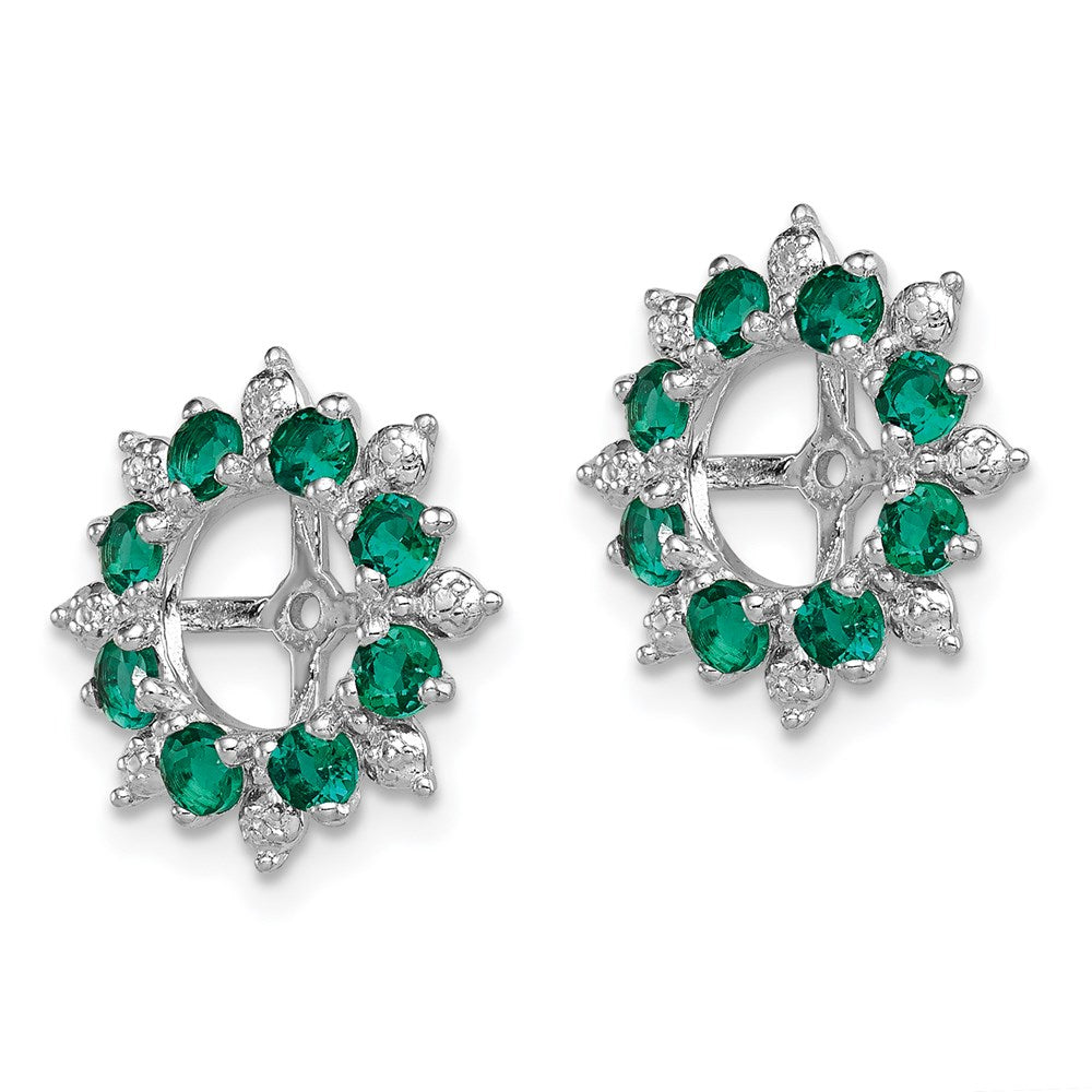 Sterling Silver Rhodium Diam. & Created Emerald Earring Jacket - 2