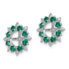 Sterling Silver Rhodium Diam. & Created Emerald Earring Jacket - 2