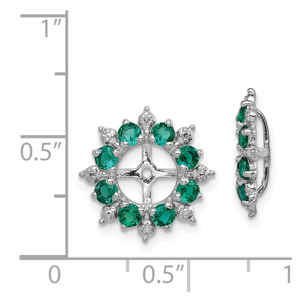 Sterling Silver Rhodium Diam. & Created Emerald Earring Jacket - 2