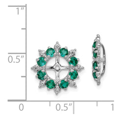 Sterling Silver Rhodium Diam. & Created Emerald Earring Jacket - 2