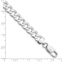 Sterling Silver Rhodium-plated 7.5mm Flat Curb Chain - 8