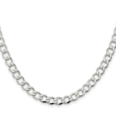 Sterling Silver 6.7mm Semi-solid Flat Curb Chain - 5