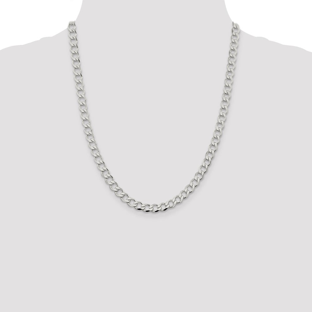 Sterling Silver 6.7mm Semi-solid Flat Curb Chain