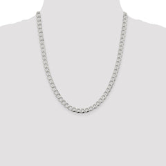 Sterling Silver 6.7mm Semi-solid Flat Curb Chain