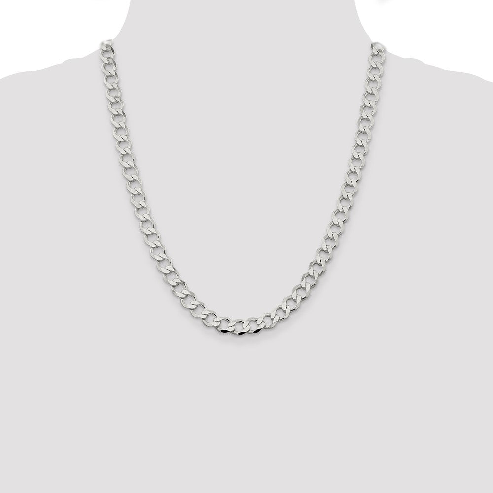 Sterling Silver 8.1mm Semi-solid Flat Curb Chain